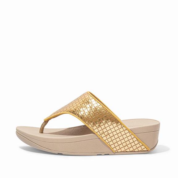 Fitflop Olive Leather Zehenstegsandalen Damen - Gold / Mehrfarbig AT-549621